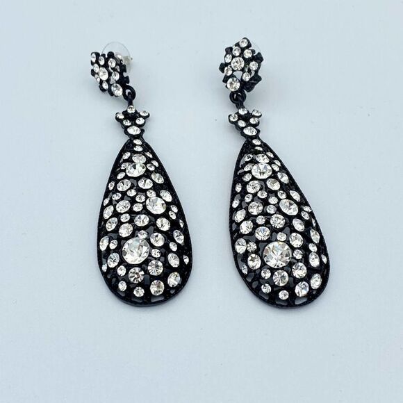 Amrita Singh Austrian Crystal Jet Black Crystal Earrings - Picture 1 of 7
